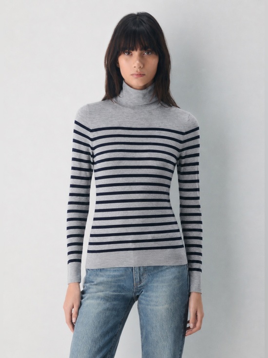 J. Crew Sweaters - J. Crew 100% Italian Cashmere Turtleneck Sweater Gray Navy Striped Size Small *W